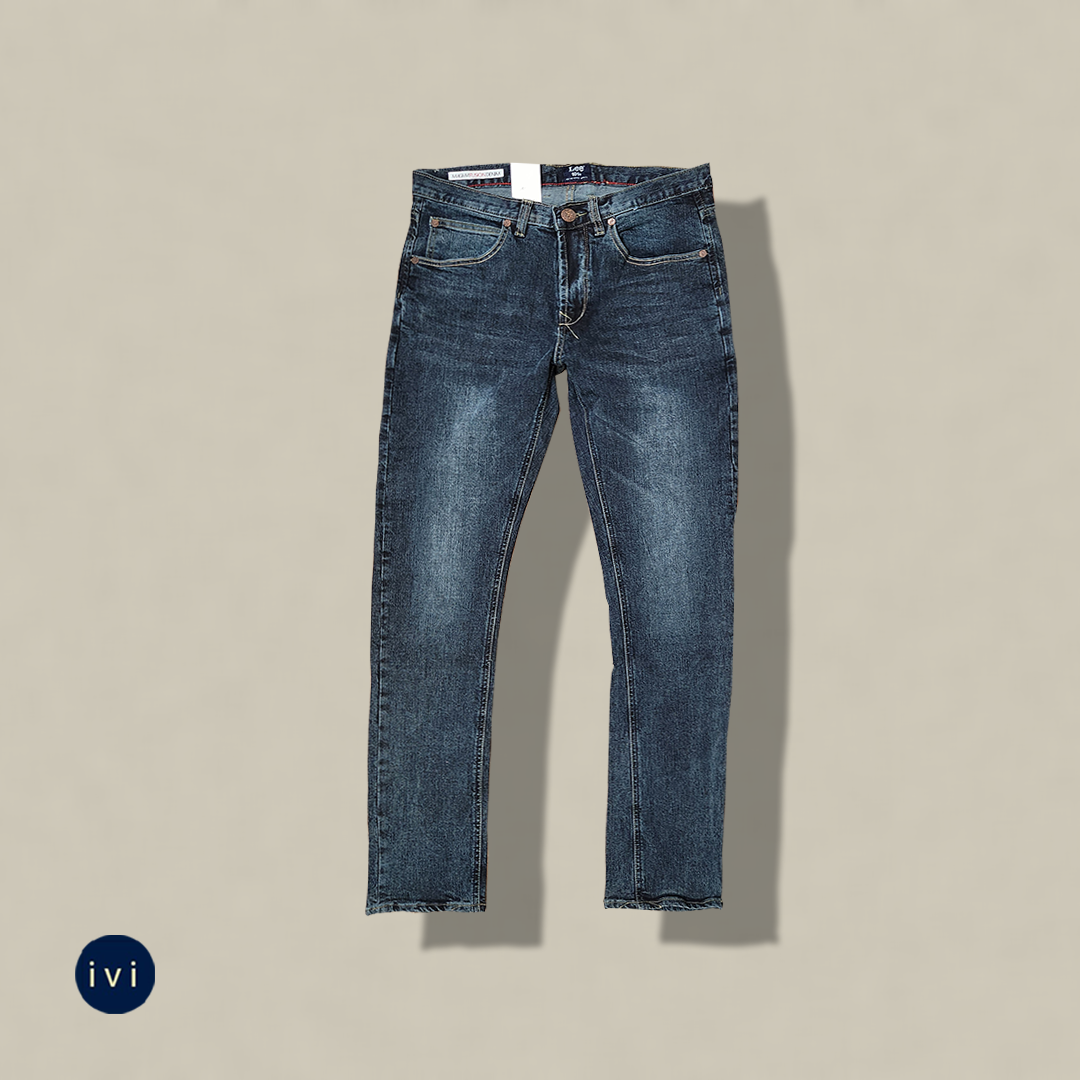Slim-straight Faded indigo ieans