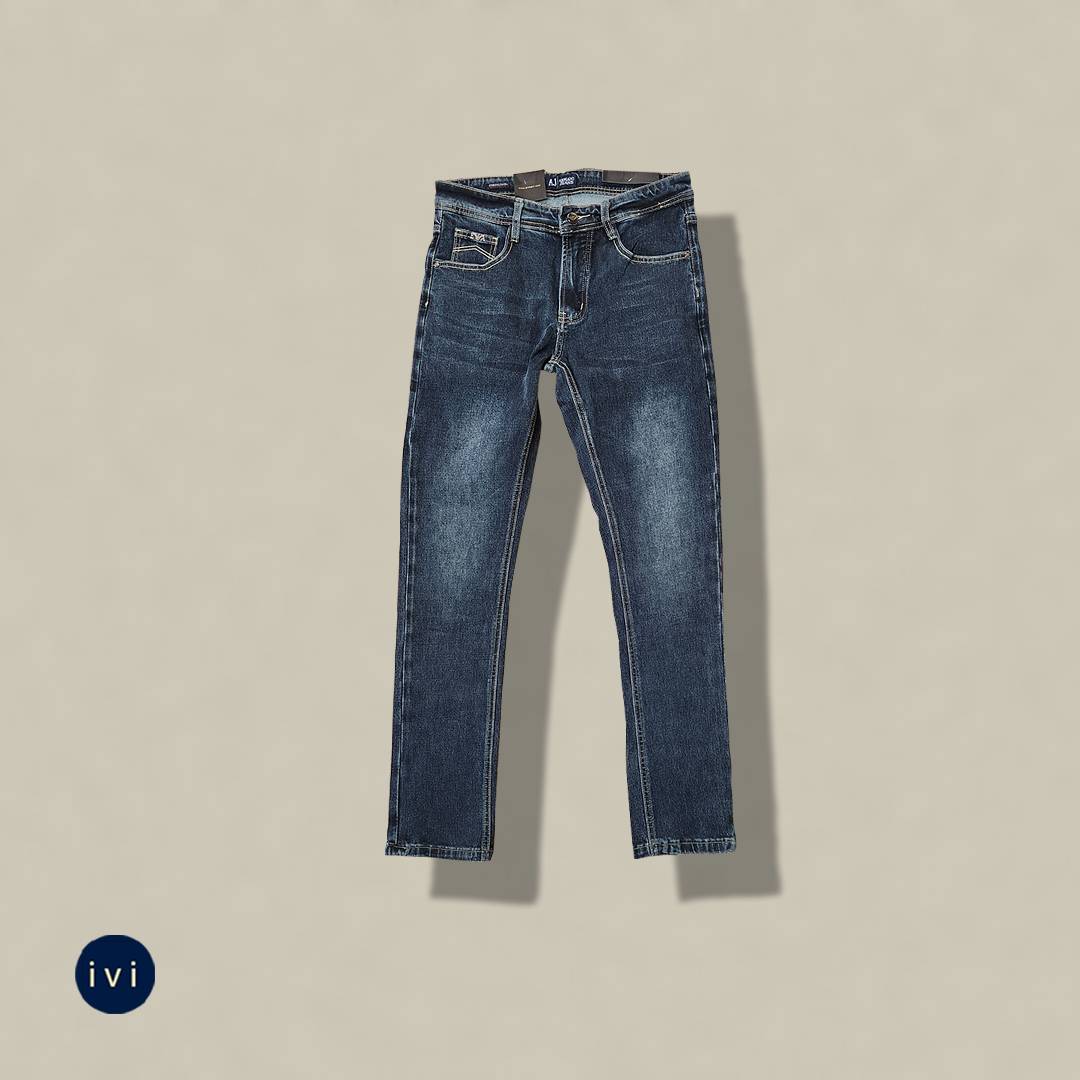 Distressed Mid-Blue Slim Jeans