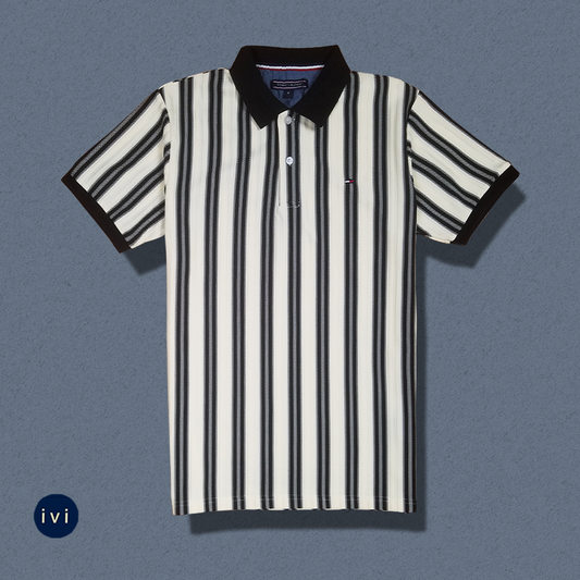 Noir Striped Polo – Black &amp; Cream