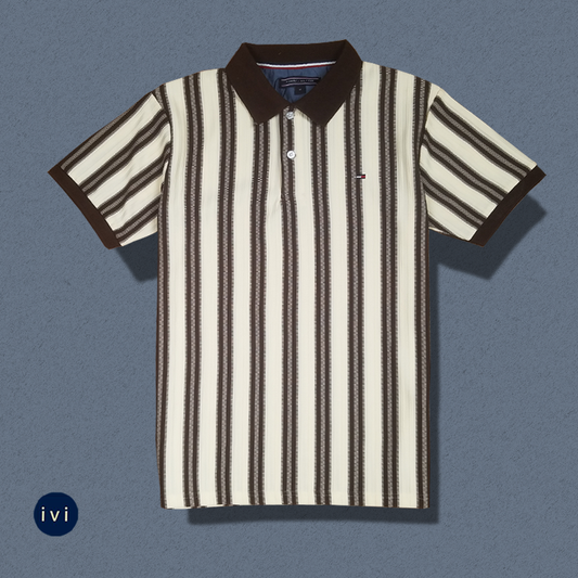 Mocha Striped Polo – Coffee Brown &amp; Cream