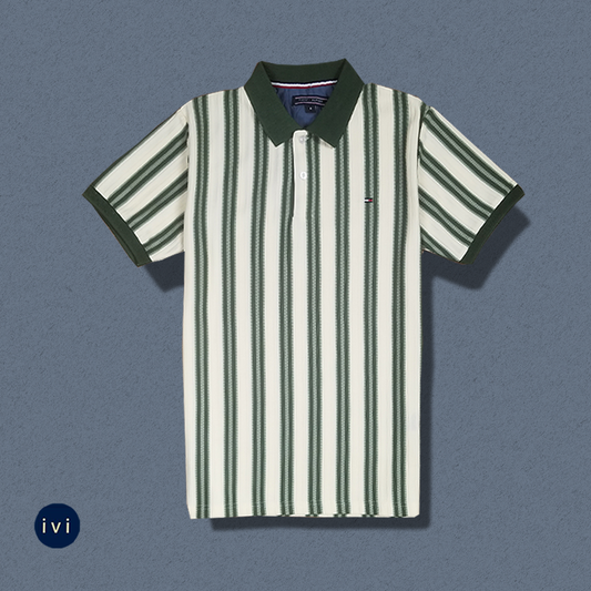 Ivy Striped Polo – Forest Green & Cream