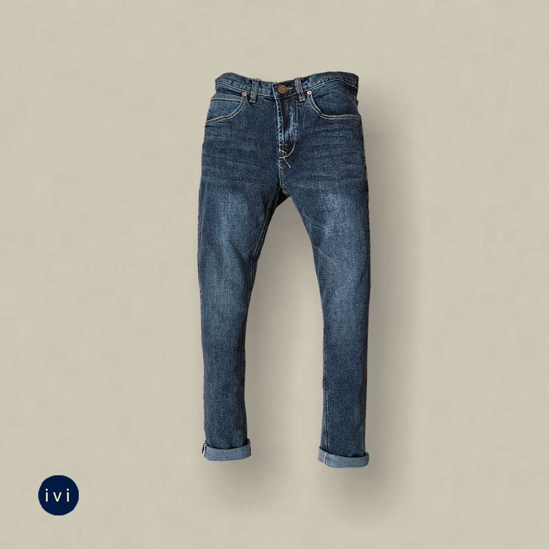 Slim-straight Faded indigo ieans