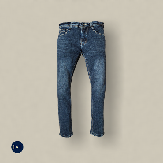 Distressed Mid-Blue Slim Jeans