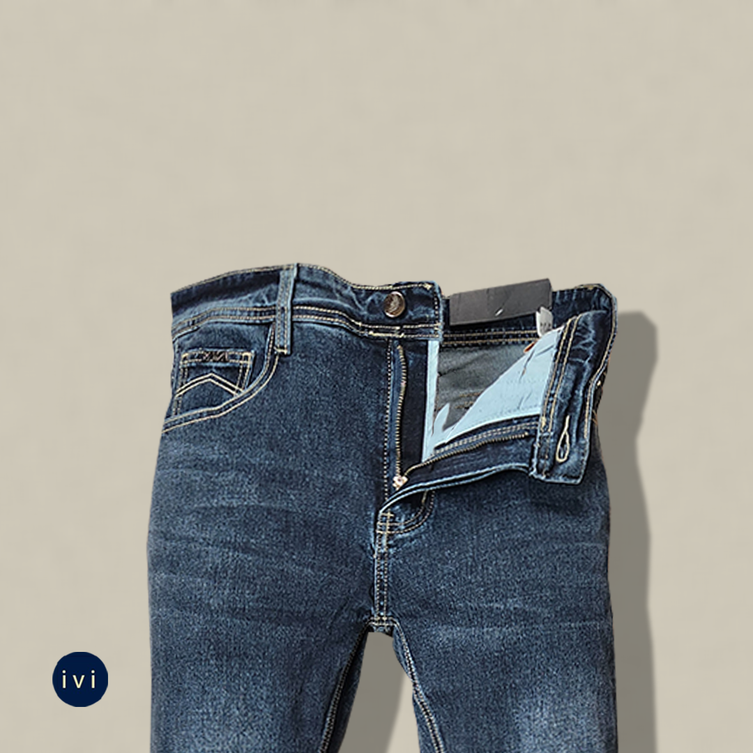Distressed Mid-Blue Slim Jeans
