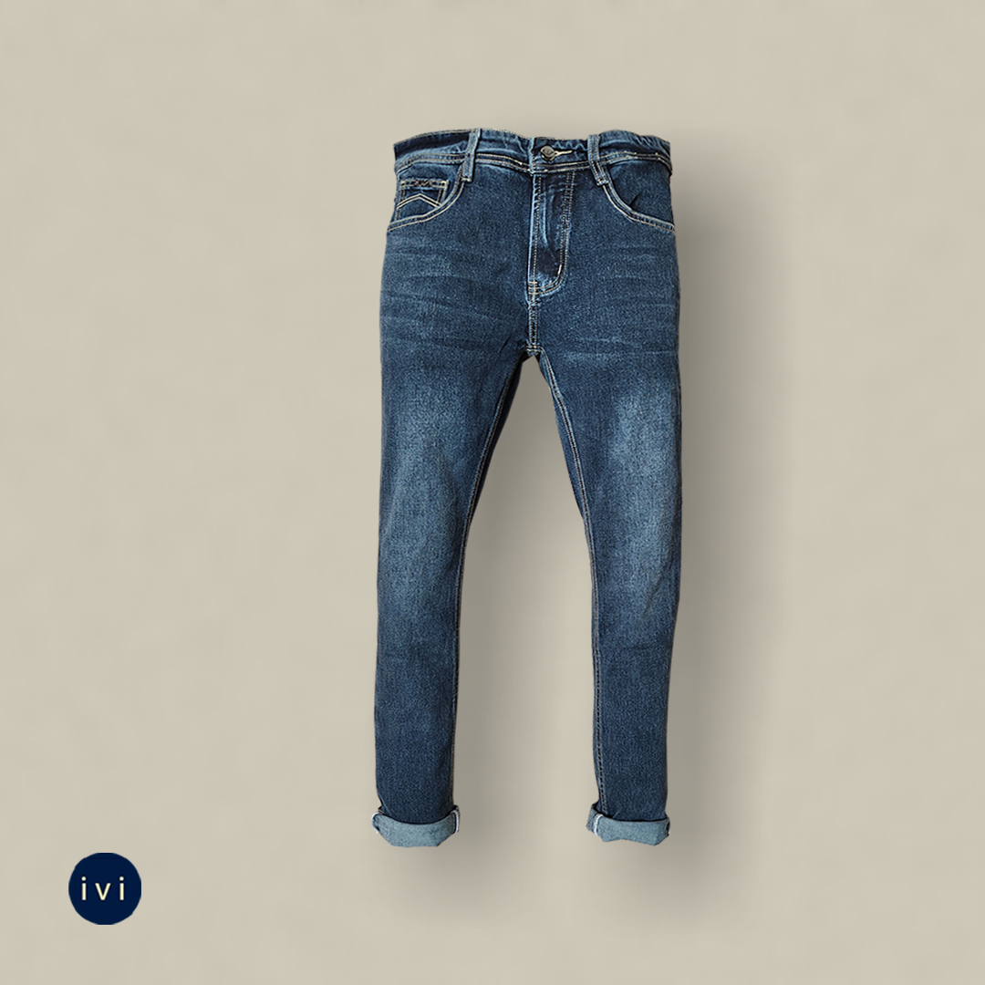 Distressed Mid-Blue Slim Jeans
