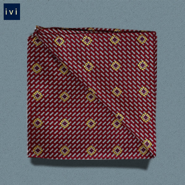 Burgundy, silver and yellow square patterned tie