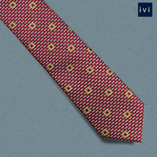 Burgundy, silver and yellow square patterned tie