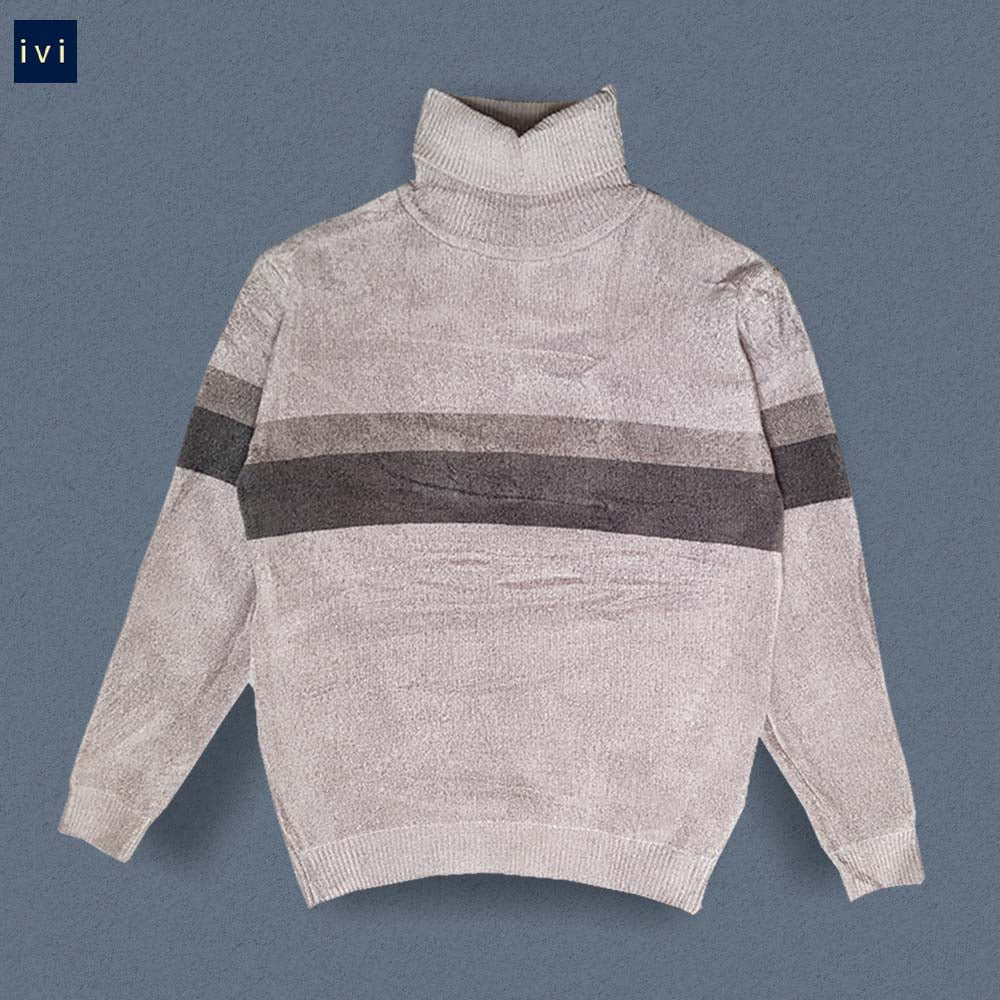 Ash and grey strip roll neck