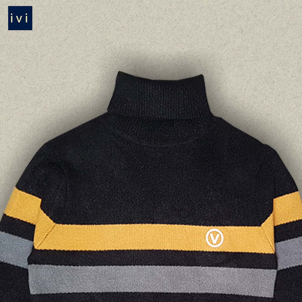 Black and yellow strip roll neck